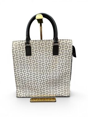 Vintage Celine Macadam Canvas Leather Structured Tote Bag Made in Italy